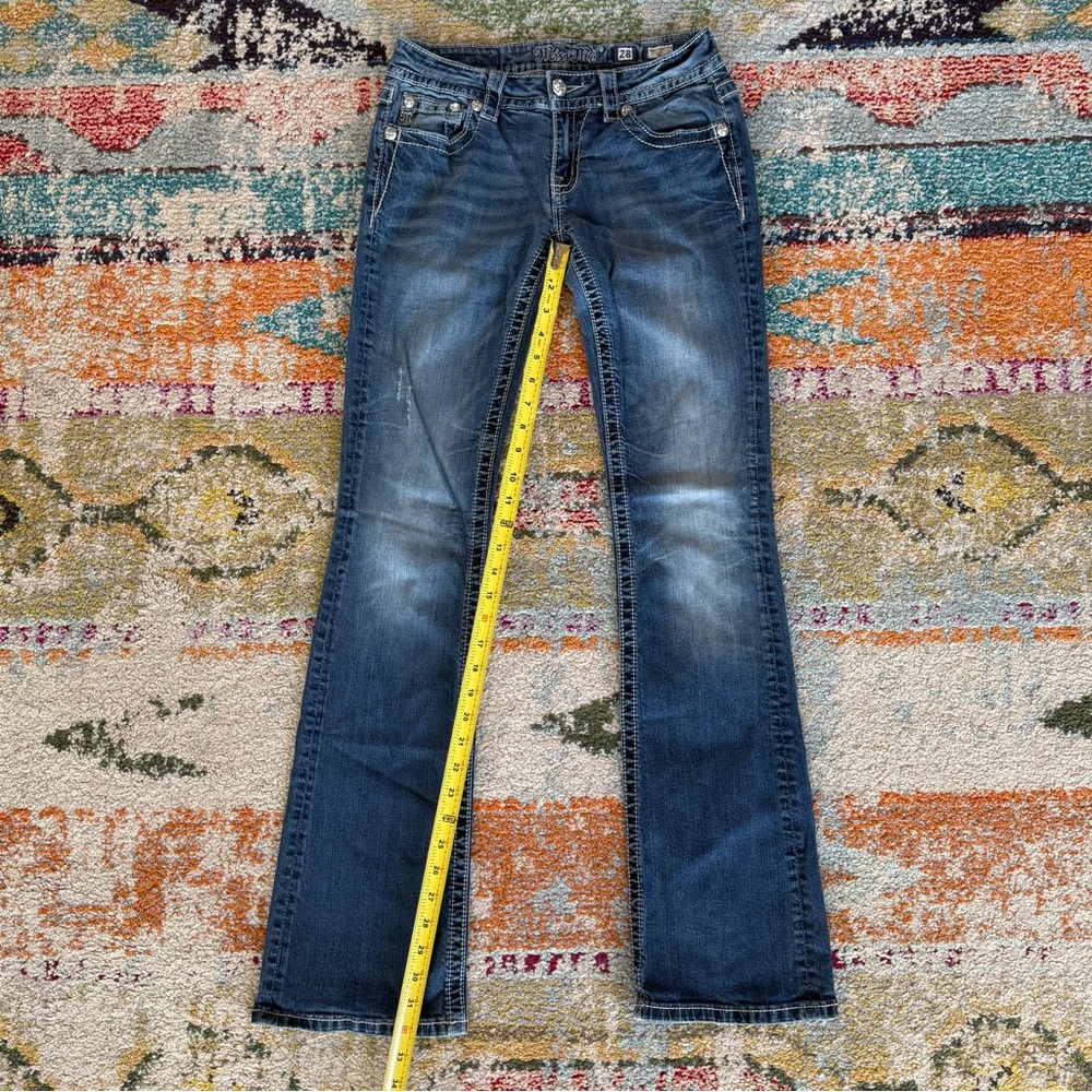 Miss Me Angel Wing Rhinestone Flap Pocket Bootcut Jeans - Picture 10 of 11